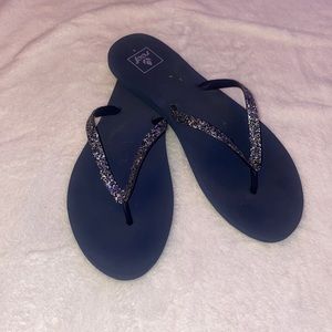 reef blue sparkle flip flops
